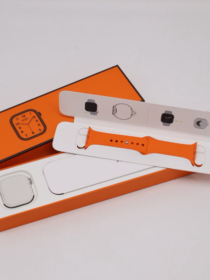 HERMES Apple Watch 11 - 46 鈦金屬+黑白編織錶帶