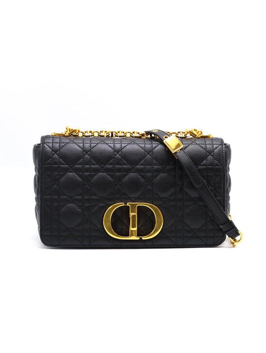 DIOR Caro藤格紋斜背包 - 中號黑金