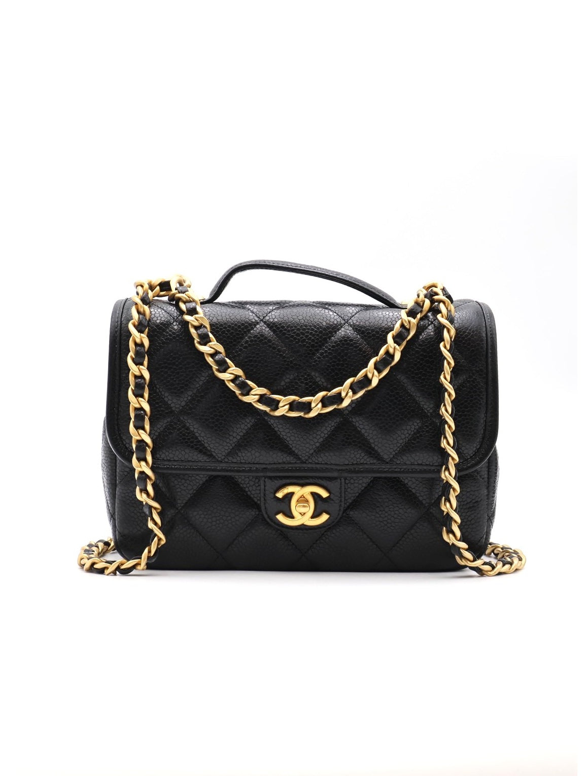 CHANEL 25A粒面牛皮後背包 - 黑金