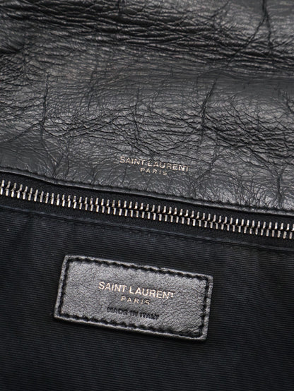 YSL Niki 小牛皮手袋 - 中號黑字銀鍊