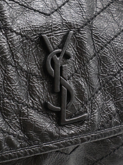 YSL Niki 小牛皮手袋 - 中號黑字銀鍊