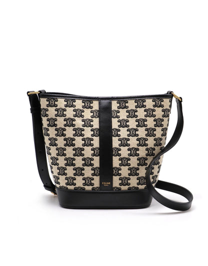 CELINE 刺繡凱旋帆布水桶包 - 小號黑