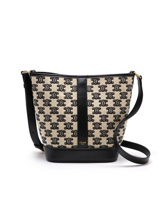 CELINE 刺繡凱旋帆布水桶包 - 小號黑