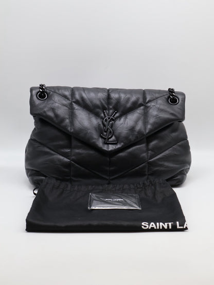 YSL Puffer小羊皮單肩包 - 中號so balck