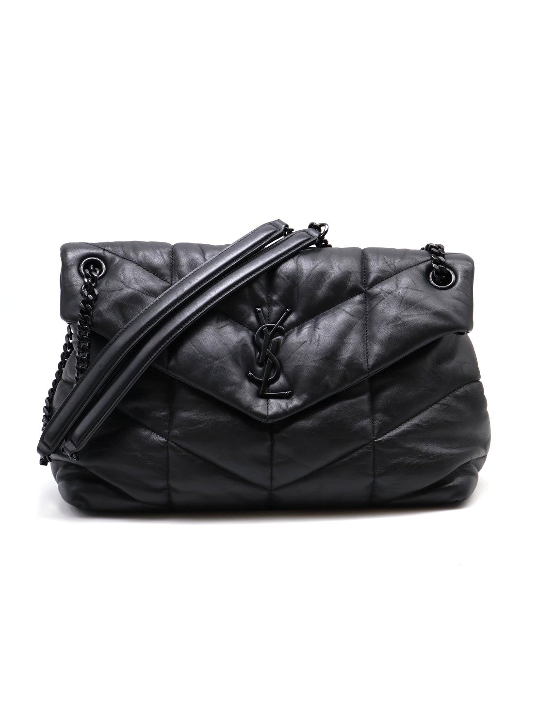 YSL Puffer小羊皮單肩包 - 中號so balck