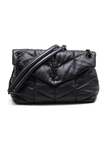YSL Puffer小羊皮單肩包 - 中號so balck