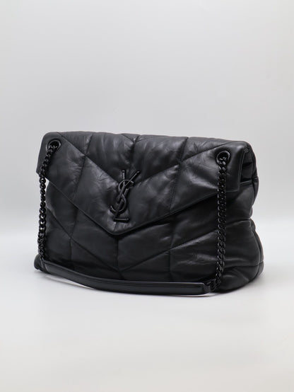 YSL Puffer小羊皮單肩包 - 中號so balck