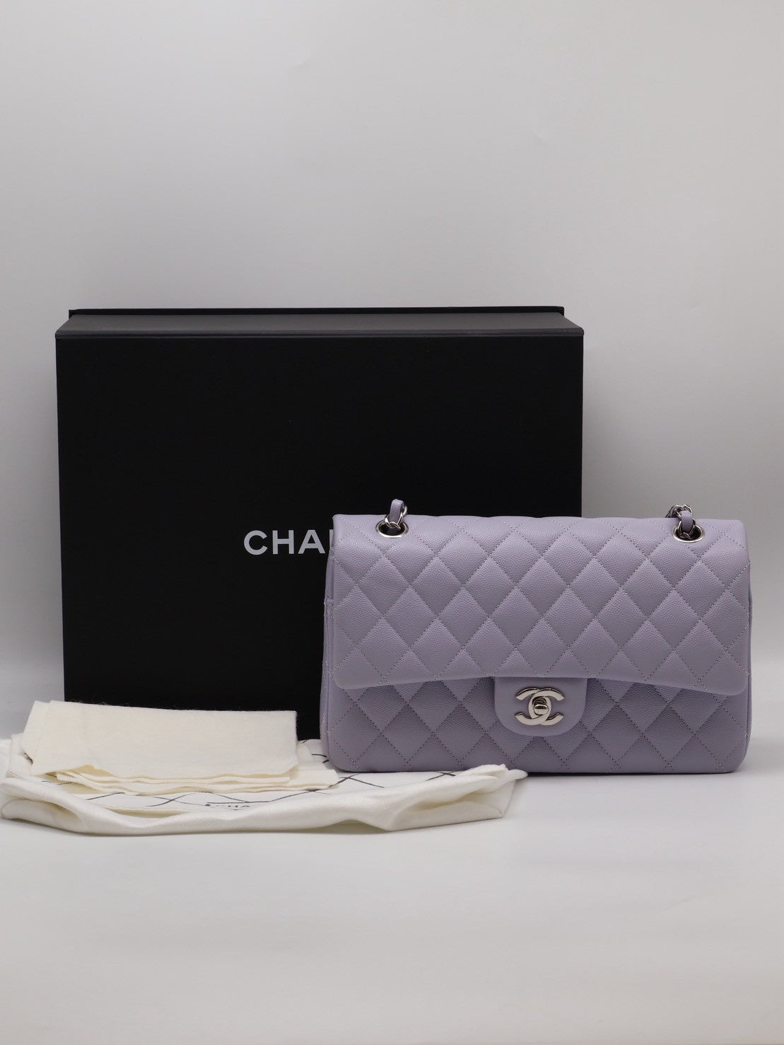 CHANEL 經典口蓋包CF25 - 粒面牛皮淺紫銀