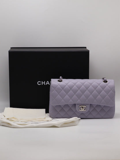CHANEL 經典口蓋包CF25 - 粒面牛皮淺紫銀