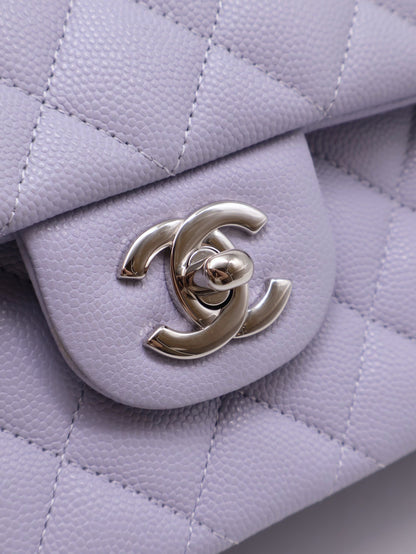 CHANEL 經典口蓋包CF25 - 粒面牛皮淺紫銀