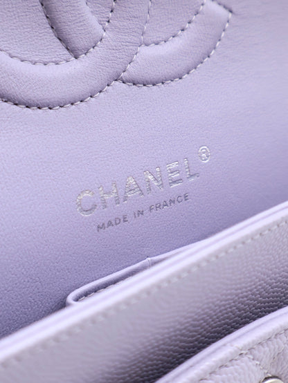 CHANEL 經典口蓋包CF25 - 粒面牛皮淺紫銀