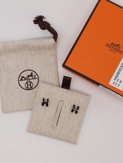 HERMES Mini Pop H耳環 - 黑銀