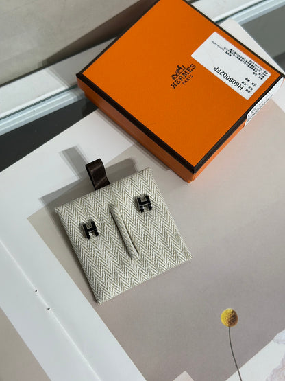 HERMES Mini Pop H耳環 - 黑銀