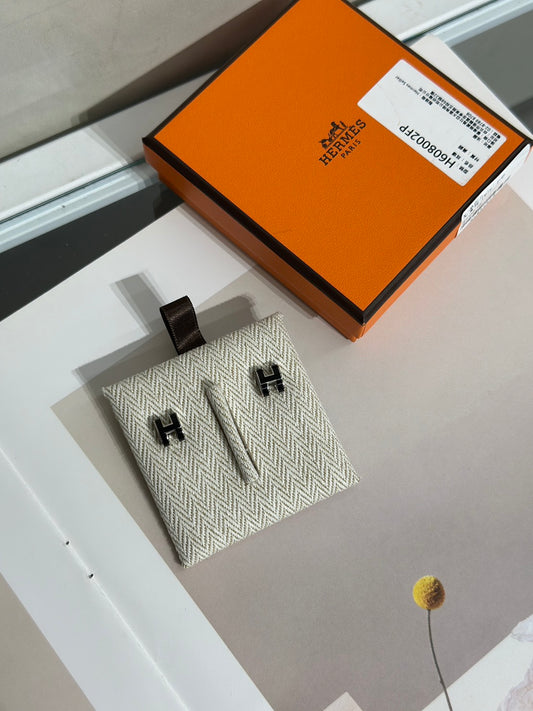 HERMES Mini Pop H耳環 - 黑銀