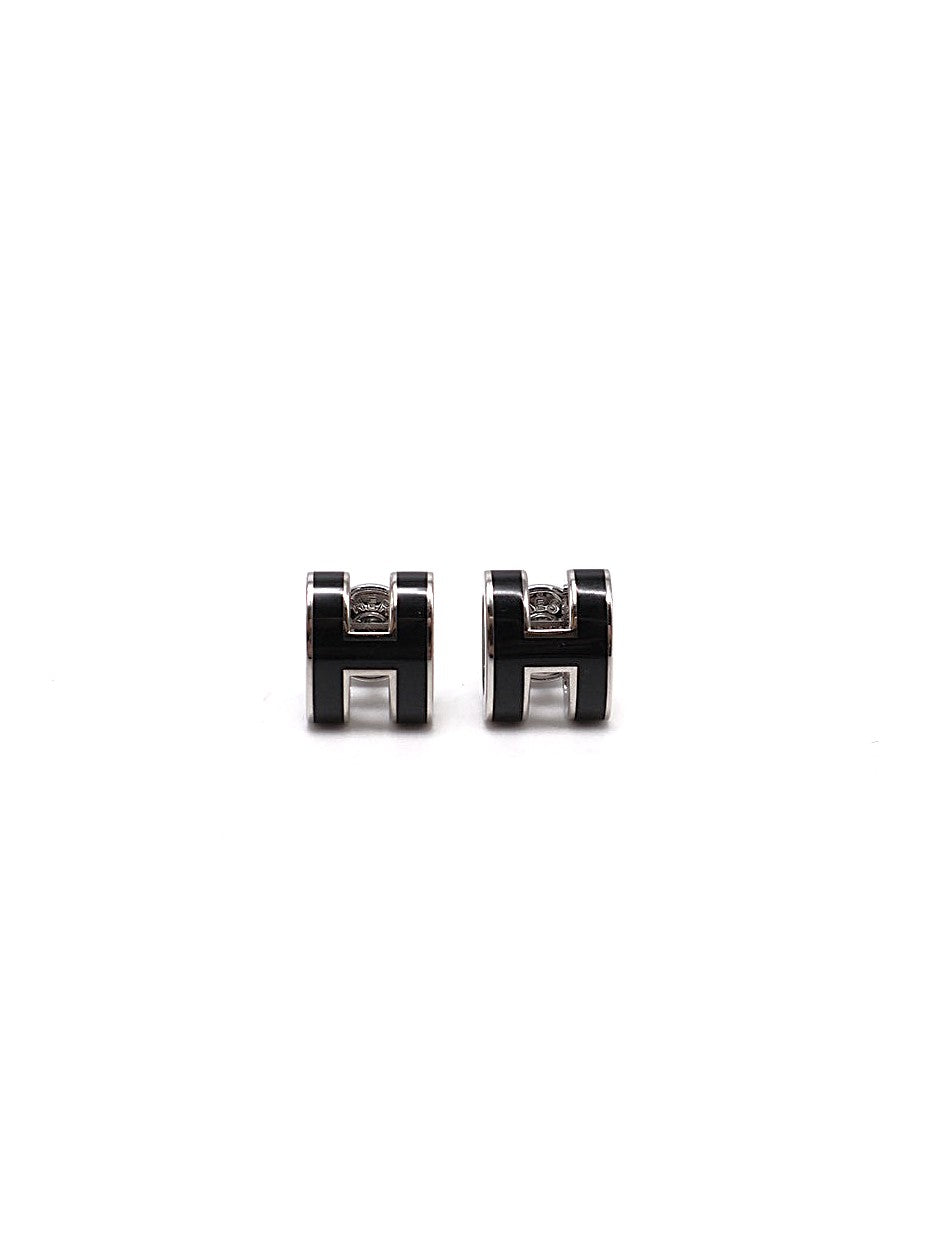 HERMES Mini Pop H耳環 - 黑銀