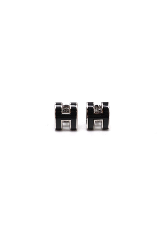 HERMES Mini Pop H耳環 - 黑銀