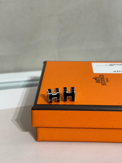 HERMES Mini Pop H耳環 - 黑銀