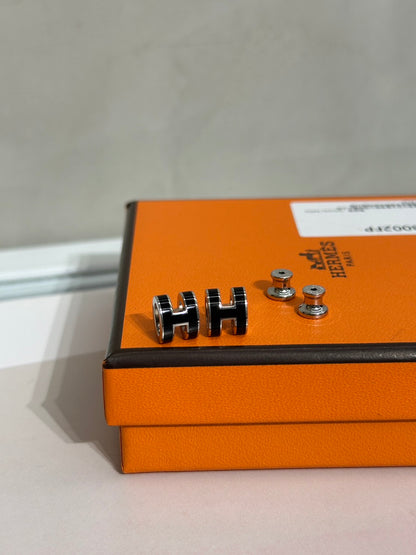 HERMES Mini Pop H耳環 - 黑銀