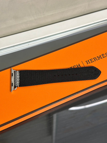 HERMES Apple Watch 11 - 46 鈦金屬+黑白編織錶帶