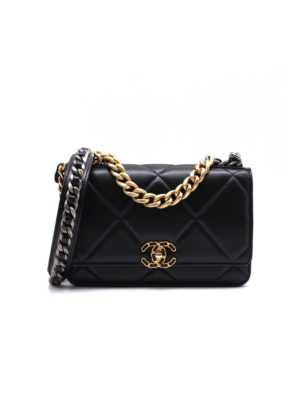 CHANEL 19 經典菱格紋雙色鍊WOC - 黑金