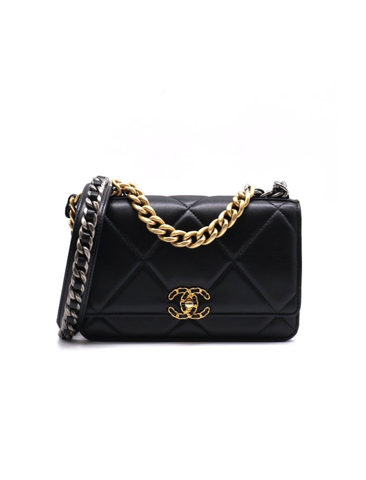 CHANEL 19 經典菱格紋雙色鍊WOC - 黑金
