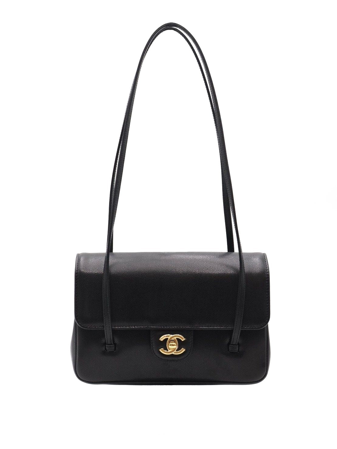 CHANEL 26P Preppy Coco粒面牛皮單肩包 - 小號黑金