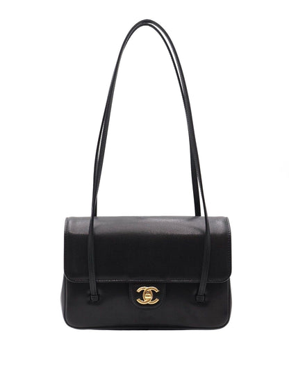 CHANEL 26P Preppy Coco粒面牛皮單肩包 - 小號黑金