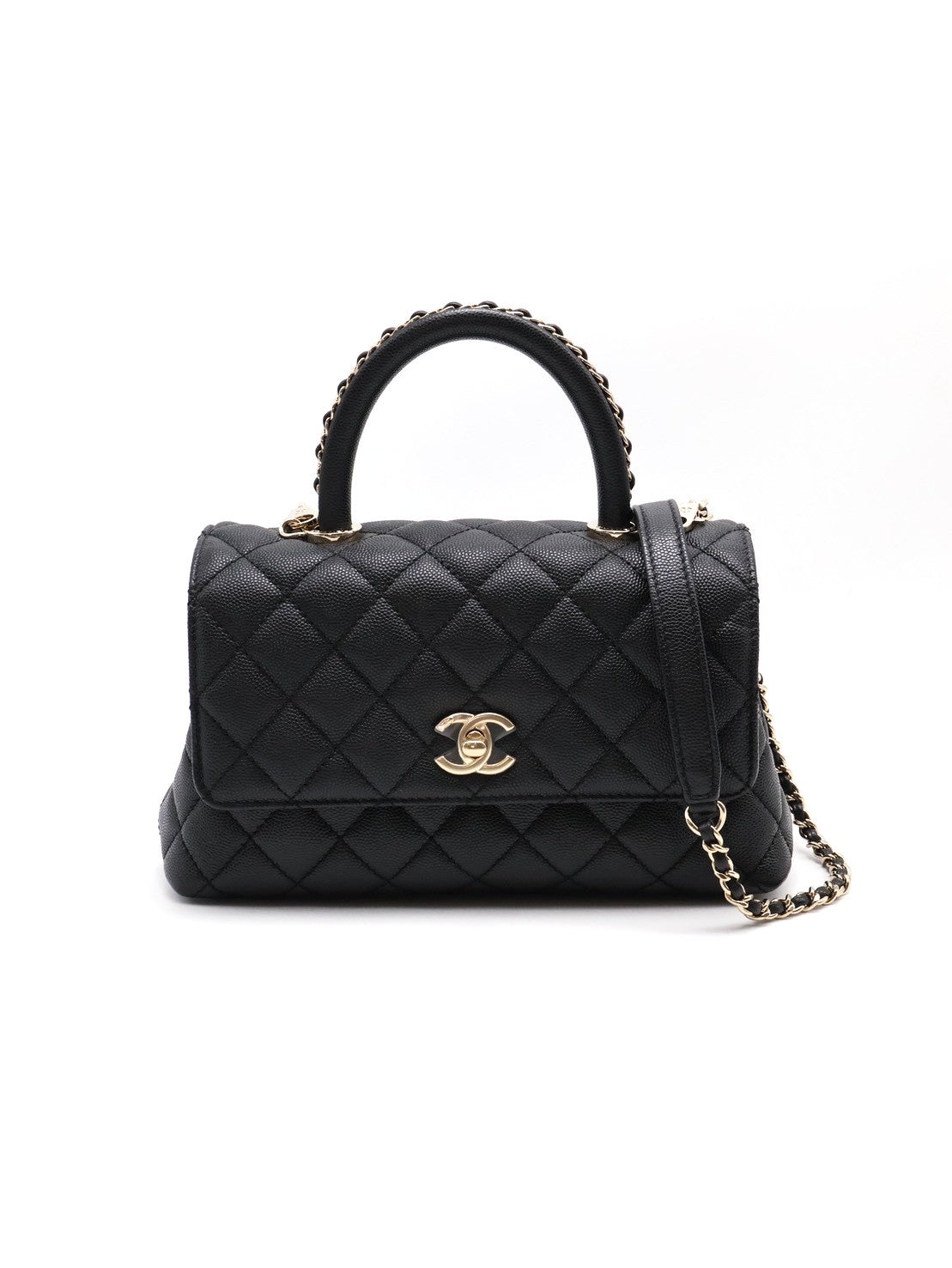 CHANEL Coco Handle皮穿鍊手柄 - 小號黑金