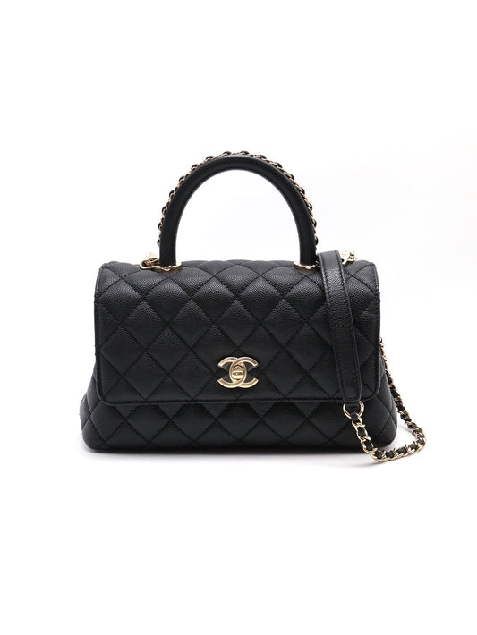 CHANEL Coco Handle皮穿鍊手柄 - 小號黑金