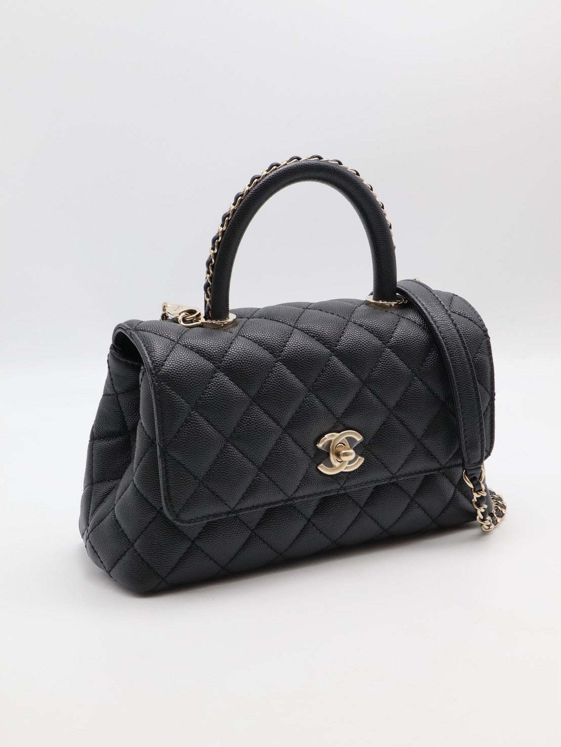 CHANEL Coco Handle皮穿鍊手柄 - 小號黑金