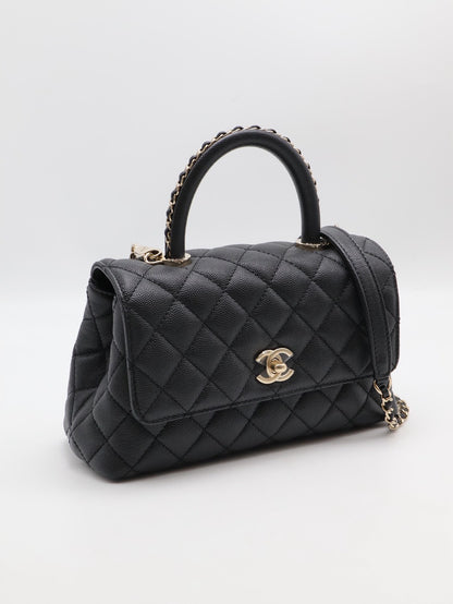 CHANEL Coco Handle皮穿鍊手柄 - 小號黑金