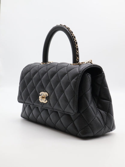 CHANEL Coco Handle皮穿鍊手柄 - 小號黑金