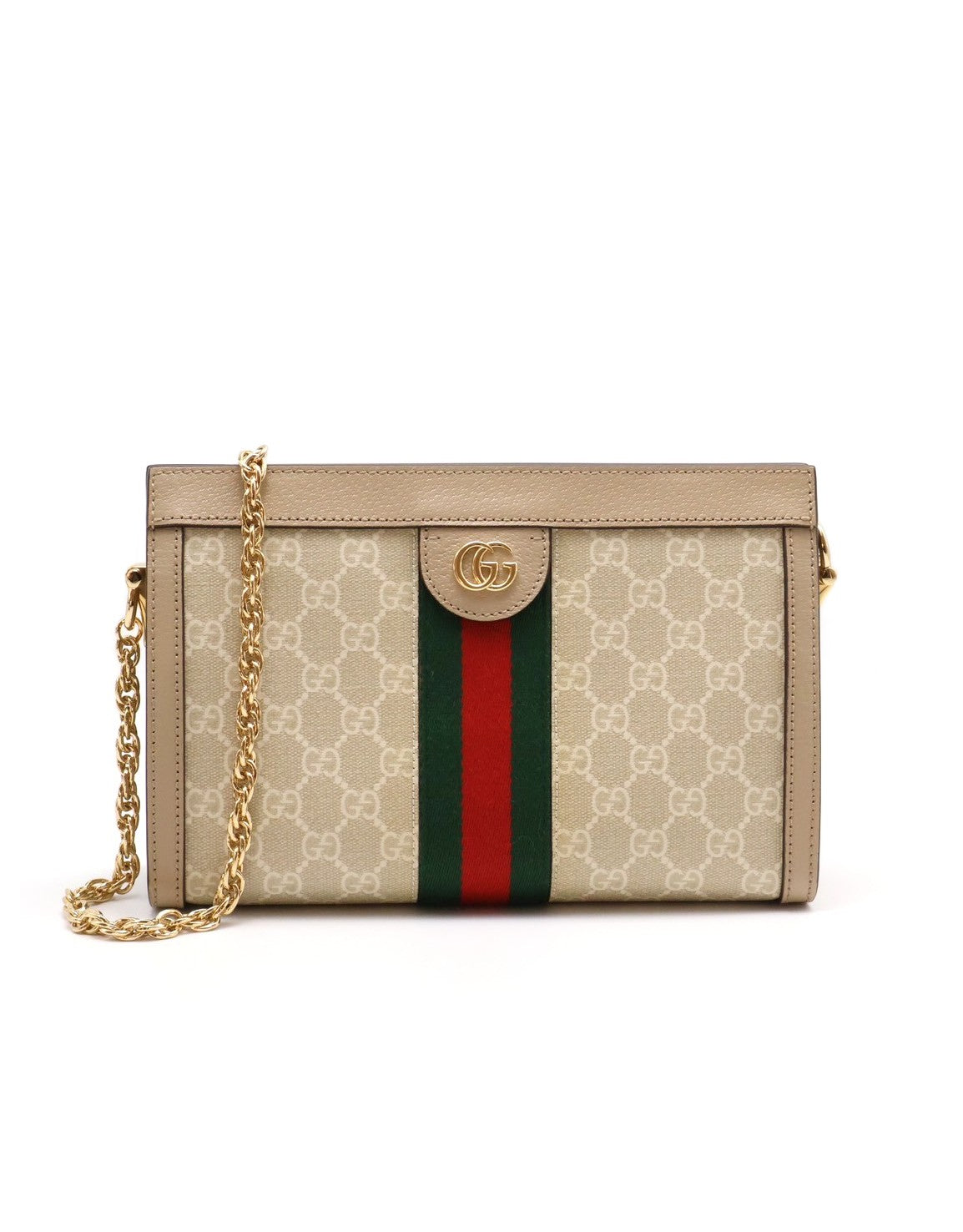 GUCCI Ophidia紅綠織帶夾子包- 中號米
