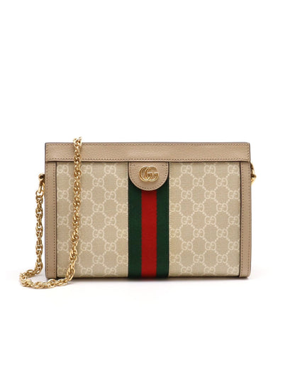 GUCCI Ophidia紅綠織帶夾子包- 中號米