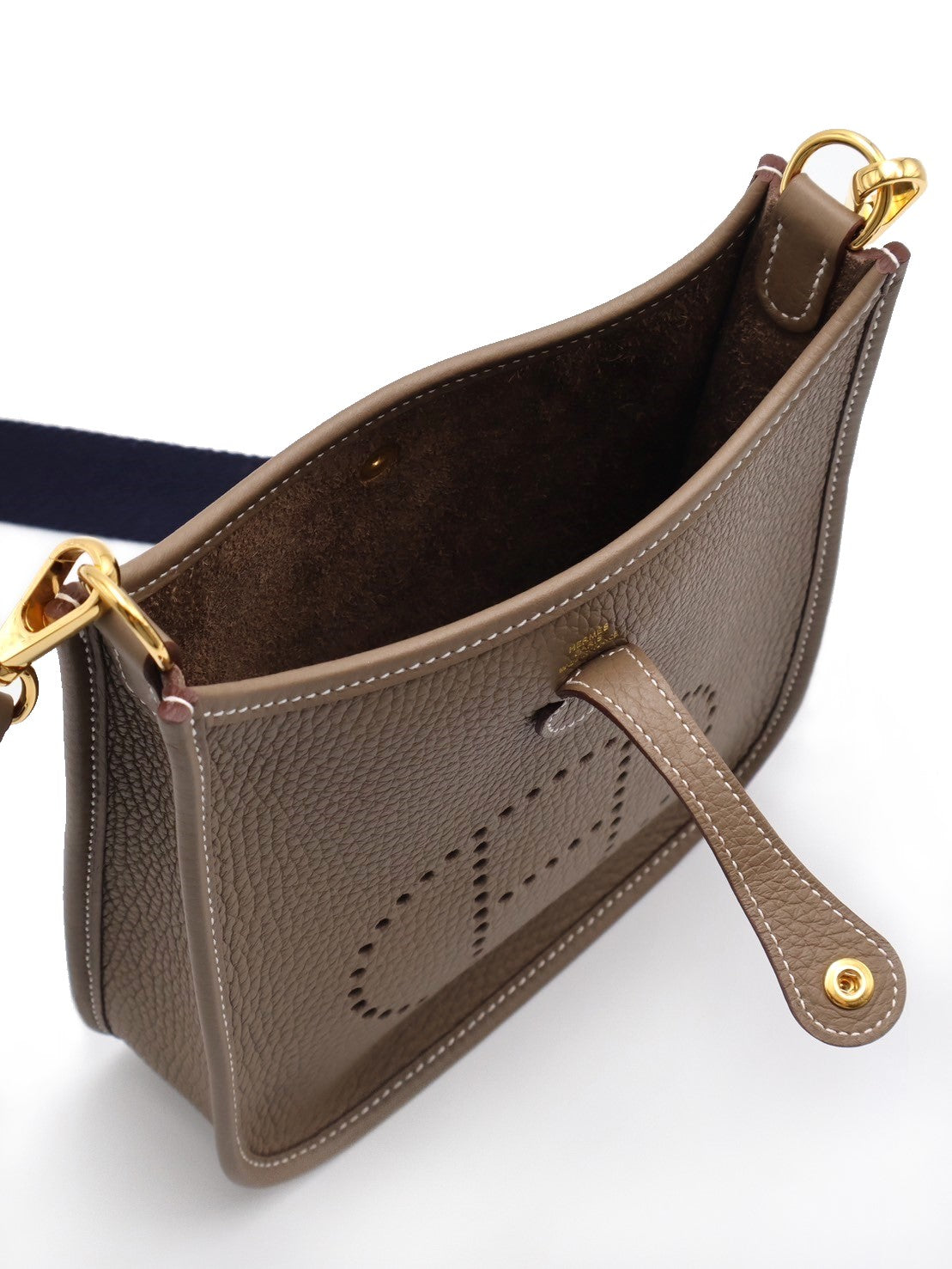 HERMES Mini evelyne - 灰金配深藍背帶
