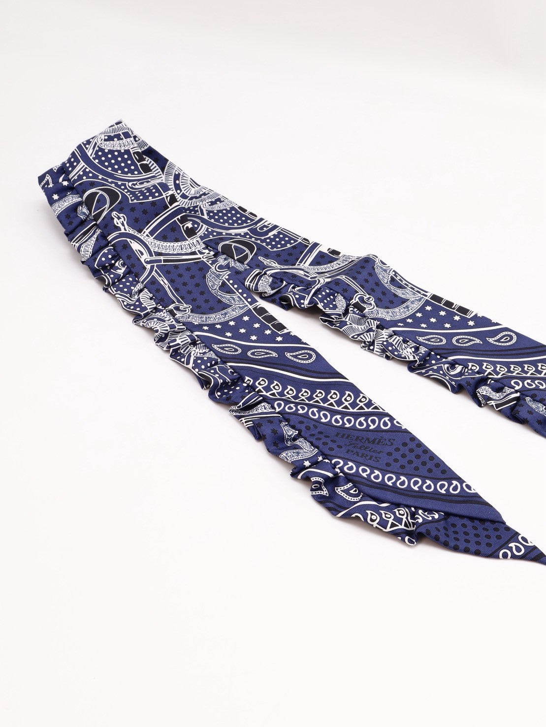 HERMES Eperon d'or Bandana金質馬刺荷葉邊Twilly - 深藍