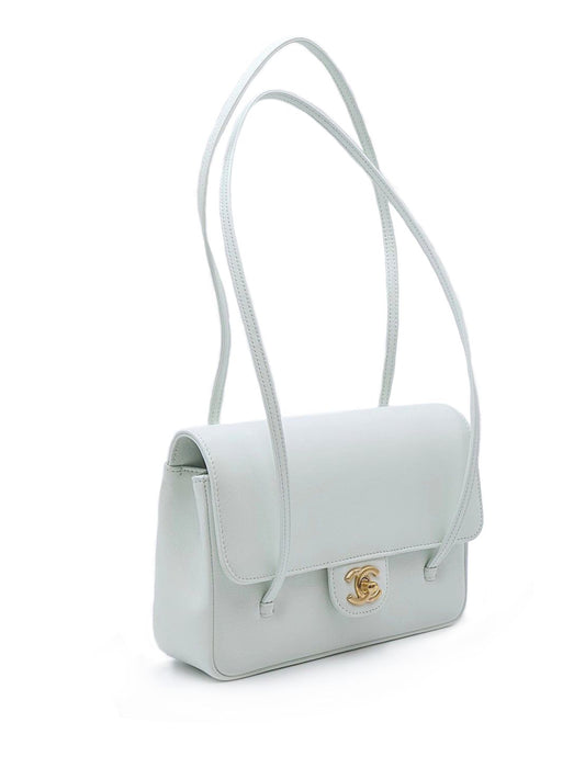 CHANEL 26P Preppy Coco粒面牛皮單肩包 - 小號淺藍