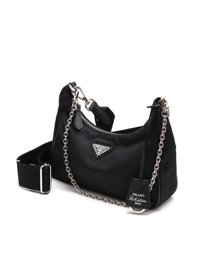 PRADA 經典三合一尼龍斜背包 - 黑銀