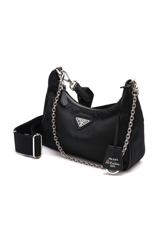 PRADA 經典三合一尼龍斜背包 - 黑銀
