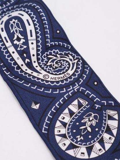 HERMES Cheval de Coeur Bandana愛心駿馬Twilly - 藍