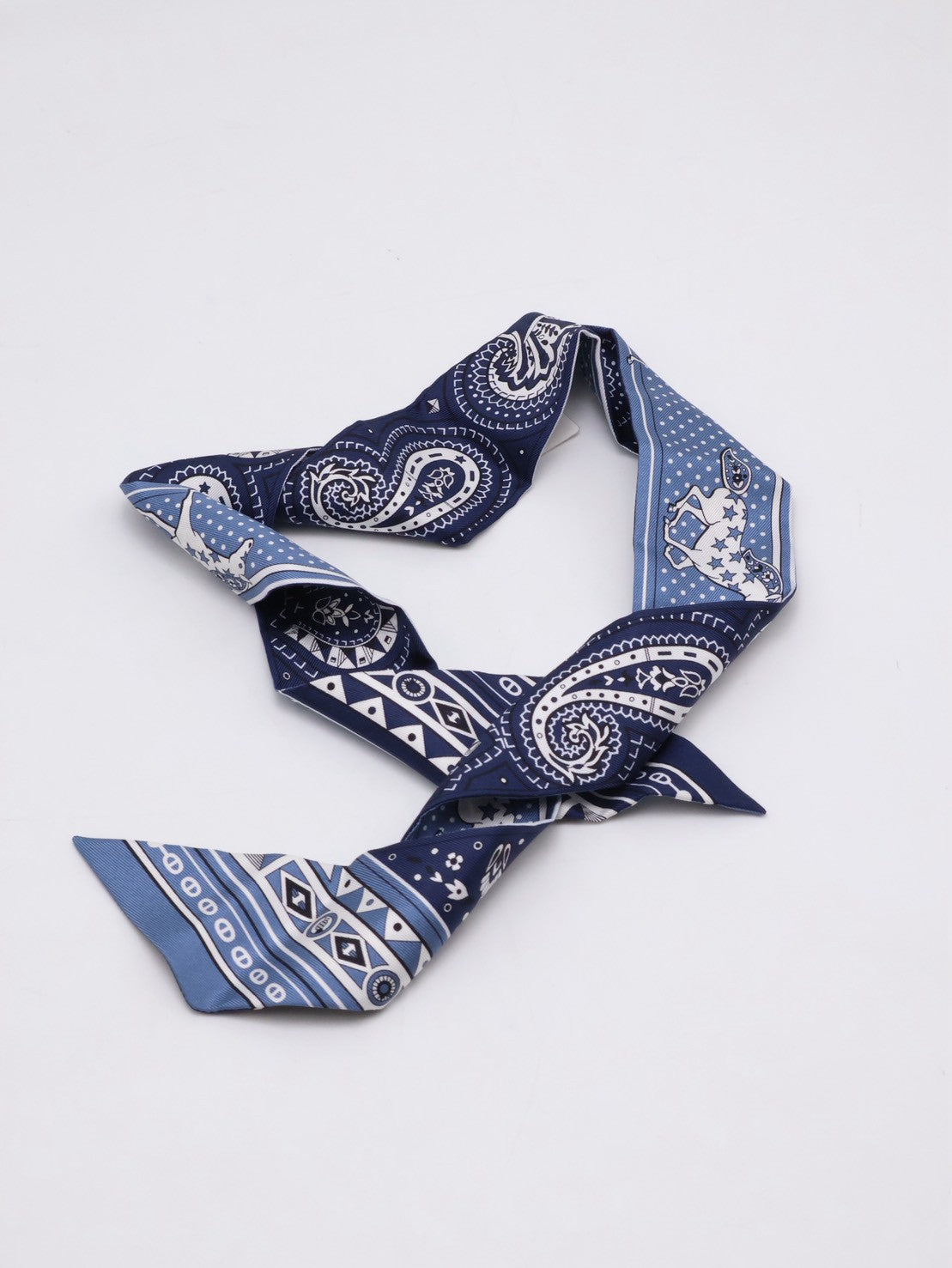 HERMES Cheval de Coeur Bandana愛心駿馬Twilly - 藍