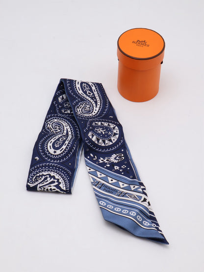 HERMES Cheval de Coeur Bandana愛心駿馬Twilly - 藍