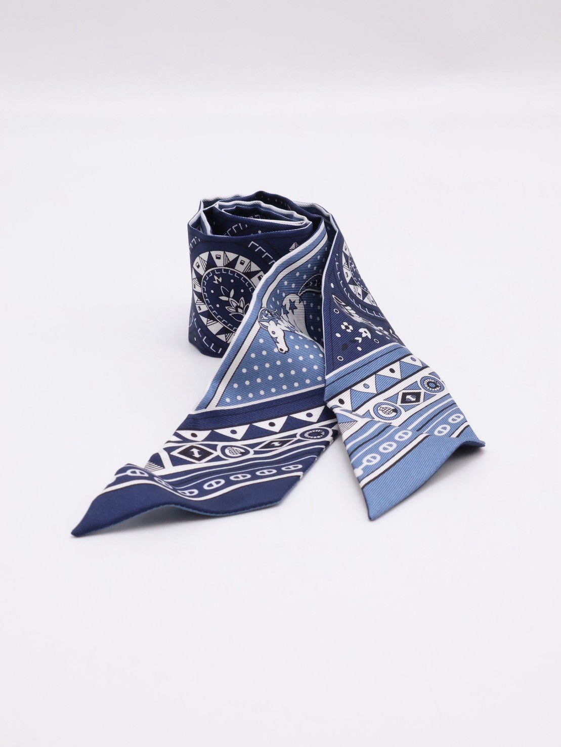 HERMES Cheval de Coeur Bandana愛心駿馬Twilly - 藍