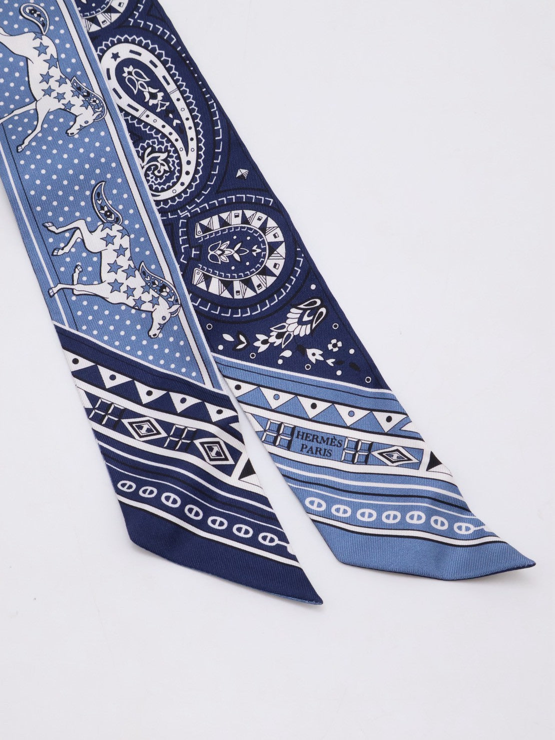 HERMES Cheval de Coeur Bandana愛心駿馬Twilly - 藍
