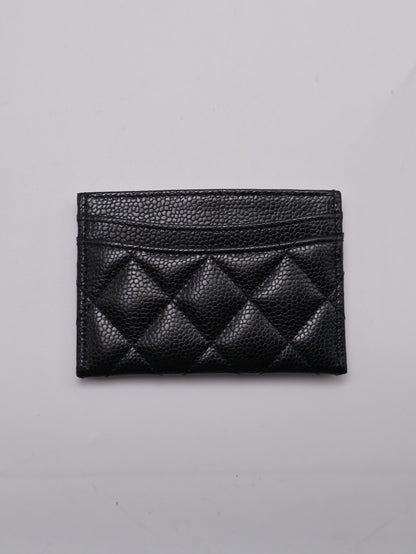CHANEL 經典粒面牛皮名片夾 - 黑金