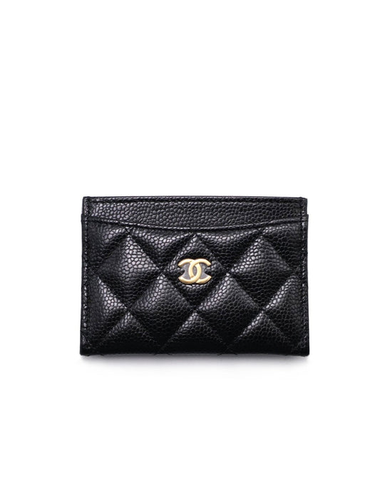 CHANEL 經典粒面牛皮名片夾 - 黑金