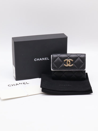 CHANEL 23C三折絲巾名片夾 - 黑淡金