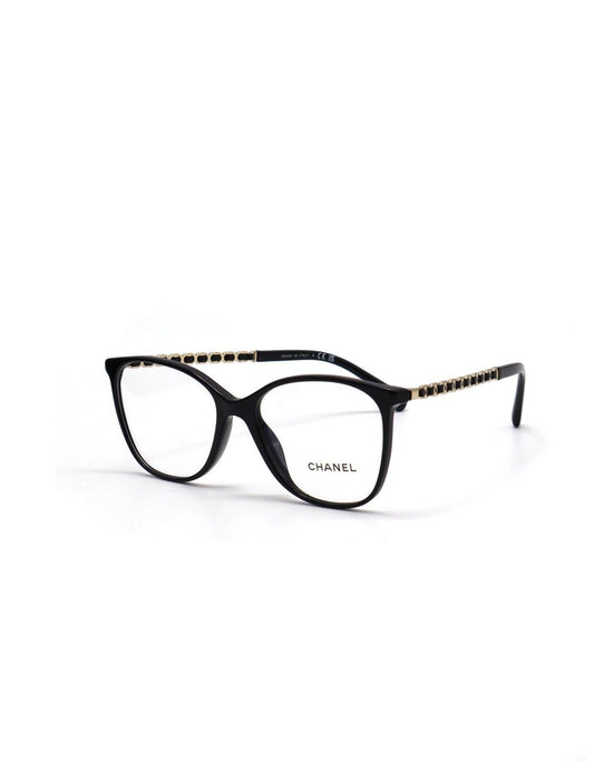 CHANEL 雙C皮穿鍊平光眼鏡