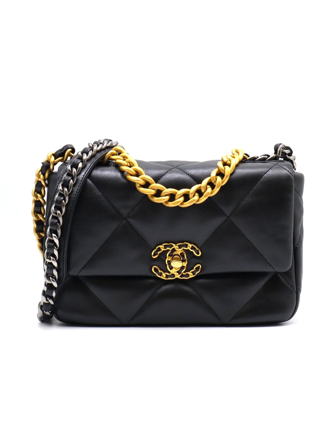 CHANEL 19 Bag 菱格紋羊皮手提肩背包 26 - 黑金