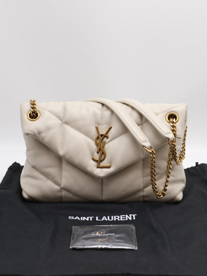 YSL Puffer小羊皮單肩包 - 小號白金